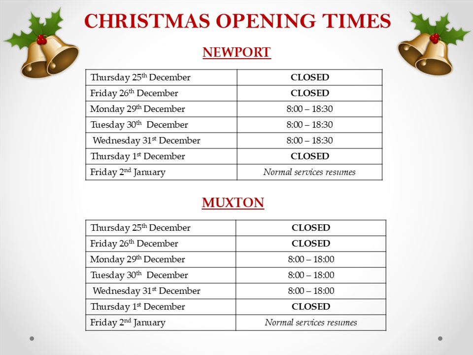Christmas Opening times